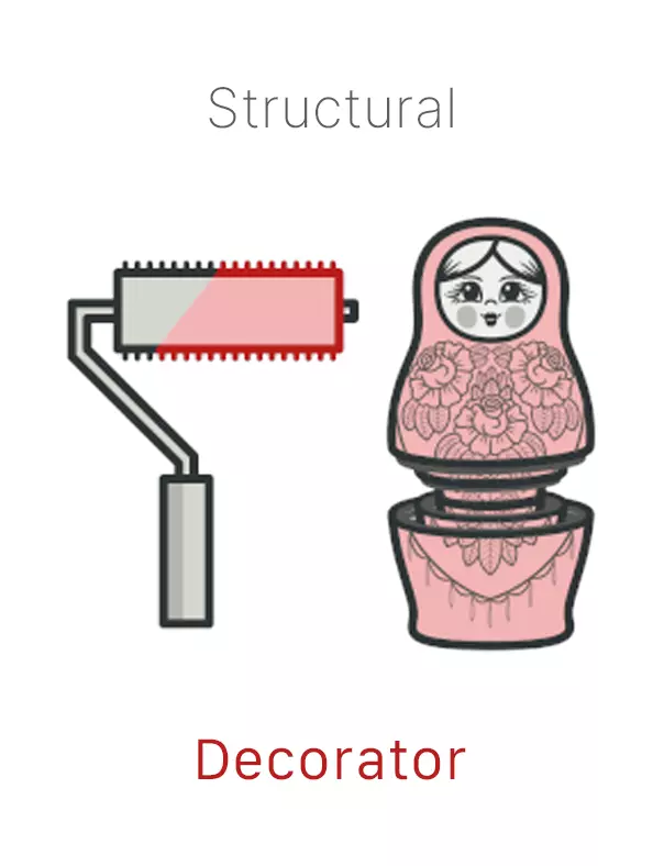 A paint roller next to a Matryoshka doll, the Russian nesting doll. Click for definition of decorator.